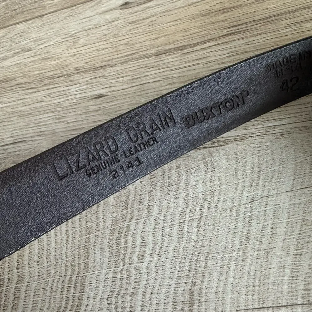 Buxton vintage Genuine Leather Lizard Grain Brown and Gold Belt 42